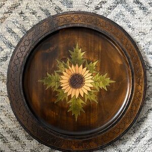 Wooden Decorative Plate with Sunflower Design